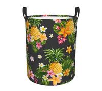Tropical Pineapple Hawaiian Collapsible Oxford Fabric Laundry Hamper, Waterproof With Handles - Foldable Storage Basket For Bedroom, Bathroom, Kitchen, Nursery, Car & Toys