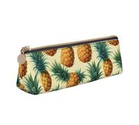 Tropical Pineapple Hawaiian Print Large Capacity Leather Pencil Case Smooth Zippered Pen Pouch School Travel Makeup