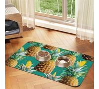 Tropical Pineapple Hawaiian Print Pet Food Mat Absorbent Non Slip PU Leather Feeding Mat for Dogs Cats Rubber Bottom