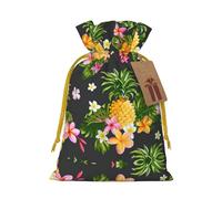 Tropical Pineapple Hawaiian Print Small Drawstring Pouch For Gifts,Reusable Gift Bag,For Holiday And Party Presents