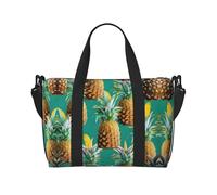 Tropical Pineapple Hawaiian Print Tote Crossbody Travel Bag with Zip Casual Handbag for Weekend Trips and Gym Shopping