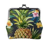 Tropical Pineapple Hawaiian Printed Kiss-lock Coin Purse Wallet - Leather Mini Change Pouch Holder for Men Women