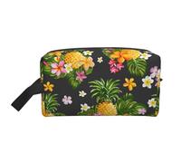 Tropical Pineapple Hawaiian Water-Resistant Travel Toiletry Organizer Bag, Large Capacity Portable Cosmetic Storage for Gym/Daily Essentials