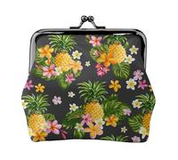 Tropical Pineapple Hawaiian Women's Leather Kiss-Lock Coin Purse,Double-Sided Full Print Pattern,Ultra-Fine Fiber Leather,Small Clutch Wallet for Cash,Cards,Coins