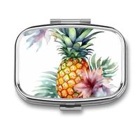Tropical Pineapple Pill Box 2 Compartment Portable Pill Case Daily Square Pill Organizer for Pocket Purse Daily Medicine Container to Hold Vitamins Fish Oil Travel Gifts