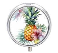 Tropical Pineapple Pill Case 3 Compartment Portable Pill Box Daily Round Pill Organizer for Pocket Purse Daily Medicine Container to Hold Vitamins Fish Oil Travel Gifts