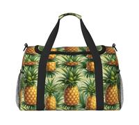 Tropical Pineapple Print Foldable Carry On Tote Large Capacity Hand Carry Bag for Airplane Weekend Getaways