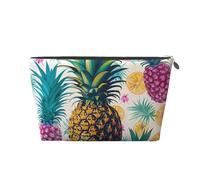 Tropical Pineapple Print Makeup Bag, Small Travel Cosmetic Bag Toiletry Bag Portable Makeup Pouch with Silver Zipper for Women Girls
