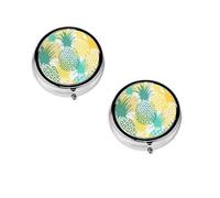 Tropical Pineapple Print Pill Box, Round Pill Organizer, 3 Compartment Small Pill Case for Purse & Pocket, Portable Medicine Box, Travel Pill Case