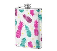Tropical Pineapple Small Stainless Steel Rust-Proof And Leak-Proof Hip Flask With Delicate And Gentle Hand Feel, Sealed With Screw Cover And Durable, And Wrapped With Pu Leather Outside. 8oz Classic