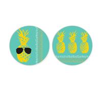 Tropical Pineapple Sunglasses Blue 2.75 x 2.75 Ceramic Car Coasters Pack of 2