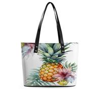 Tropical Pineapple Tote Bag Large Soft Leather Purse with Zipper Lightweight Ladies Shoulder Handbag