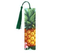 Tropical Pineapple Wooden Bookmarks 5pcs with Dark Green Tassels Handmade Double-Sided Printed Book Marks Page Markers Book Accessories Gift for Book Lovers Women Men