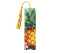 Tropical Pineapple Wooden Bookmarks 5pcs with Gold Tassels Handmade Double-Sided Printed Book Marks Page Markers Book Accessories Gift for Book Lovers Women Men
