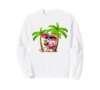 Tropical Pink Flamingo Palm Tree Beach Sunset Summer Sweatshirt