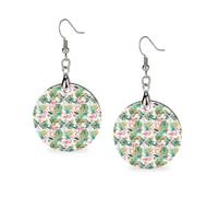 Tropical Pink Flamingo Wooden Earrings Round Dangle Drop Earring Pendant Jewellery Crafts for Women
