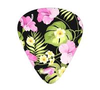 Tropical Pink Flowers And Jungle Palms,12 Pcs Guitar Pick,3 Different Thickness Plectrums for Acoustic Guitar Bass Ukulele (0.46mm 0.96mm 0.71mm)