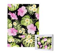 Tropical Pink Flowers And Jungle Palms,500 Pieces Wooden Jigsaw Family Game Jigsaw Puzzles for Adults Teens