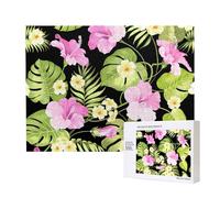 Tropical Pink Flowers And Jungle Palms,500 Pieces Wooden Jigsaw Family Game Jigsaw Puzzles for Adults Teens Home Decor