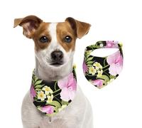 Tropical Pink Flowers And Jungle Palms,Dog Bandanas Cotton Pet Scarf Adjustable Bibs for Pet,S