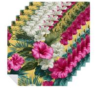 Tropical Pink White Flowers Cloth Napkins Set of 6, Square Premium Reusable Washable Polyester Table Linen Napkin for Dinner Party