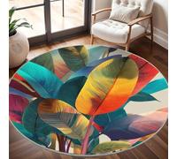 Tropical Plant Banana Leaves Round Rugs 100cm, Non Slip Area Rugs for Bedroom & Living Room - Soft Machine Washable Colorful Circle Carpet, Non Shedding Floor Mats for Home Room Decorative