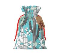 Tropical Plant Cactus Printing Practical Christmas Bag With Drawstring,4.7x6.9 Inch For Christmas Halloween