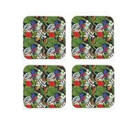 Tropical Plant Cute Colorful Parrot Coasters Set of 4, Drink Coasters for Tabletop Protection, Square Cup Coasters for Home Decor Living Room Decor, 4 Inches