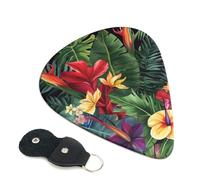 Tropical Plant Flowers 6 Pack Guitar Picks With Holder, Personalized Guitar Plectrums Non-Slip Portable Ukulele Bass Picks 0.46mm For Acoustic Guitar Lovers Gifts