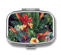Tropical Plant Flowers Pill Box 2 Compartment - Small Metal Medicine Organizer Portable Pill Case for Purse Pocket Travel Vitamin Organizer for Men Women, BPA-Free