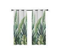 Tropical Plant Leaf Blackout Curtains for Bedroom Living Room, Modernism Green Palm Leaves 54 In Long Thermal Insulated Room Darkening Drapes Grommet Window Treatments, 52 x 54 In