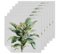 Tropical Plant Leaves Flowers Cloth Napkins Set of 6, Square Premium Reusable Washable Polyester Table Linen Napkin for Dinner Party