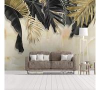 Tropical Plant Leaves Gold Black Imitation Marble 3D Wallpaper Silky Texture Home Study Office Grey Dining Room Sofa Bedroom Living Room TV Backdrop-200cm×140cm