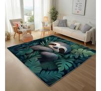 Tropical Plant Palm Leaves Rugs Living Room - 120x170cm Modern Area Rugs for Bedroom Carpet Non Shedding - Green Sloth Animal Washable Rug Floor Carpets Soft Rug Easy Care
