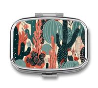 Tropical Plant Pattern Pill Organizer Metal Pill Box - 2 Compartments, Sleek & Portable Medicine Case for Travel, Daily Use