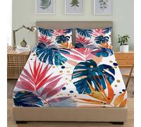 Tropical Plant Prints Soft Cozy Brushed Microfibre Fitted Sheet Set 4ft Small Double 48x75 inch 30cm Deep Pocket Colorful Fitted Bed Sheet Breathable Hypoallergenic Bedding for Boys Girls Room Decor