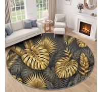 Tropical Plant Round Area Rugs Grey, 180 cm Machine Washable Non-Slip | Classic Luxury Monstera Leaf Circle Rug for Living Room Bedroom Kitchen Nursery Dining Room Patio, Soft Low Pile Carpet