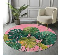 Tropical Plant Scene Round Rugs Ø150Cm Living Room Non Slip Round Area Rug Short Pile Watercolor Monstera Leaf Illustration Bedroom Circle Carpet Washable Soft Floor Mat Rugs For Kids Room Decor,Green
