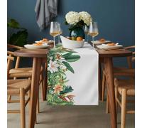 Tropical Plant Table Runner 13x120 inch Watercolor Floral Cotton Linen Dining Table Runner Ideal for Dresser Kitchen Coffee Tables - Machine Washable