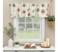 Tropical Plant Valances for Windows, Green Palm Tree Brown Leaf Vintage Plaid Summer Rod Pocket Valance Short Window Treatments Curtains for Kitchen Bathroom Bedroom Decor, 60 x 18 Inches
