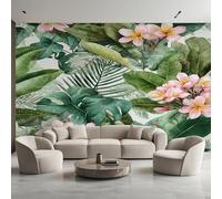 Tropical Plant Wallpaper, Pink Flower Green Leaf Wall Mural for Living Room, Non-Woven Wall Paper for Bedroom 300X210cm, Photo Wallpaper Home Decor EL&D46