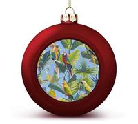 Tropical Plants and Parrots Christmas Ball Ornament Shatterproof Hanging Ball Ornaments with String Decorative Christmas Baubles for Xmas Tree Home Wedding Holiday Party Decor Supply