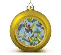 Tropical Plants and Parrots Christmas Ball Ornament Shatterproof Hanging Ball Ornaments with String Decorative Christmas Baubles for Xmas Tree Home Wedding Holiday Party Decor Supply