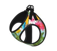 Tropical Plants And Parrots Print Adjustable Harness Leash Set For Cats And Dogs, Soft Breathable Kitten Puppy Mesh Vest With Reflective Design, Escape-Proof Lead For Small Pets Walking Training