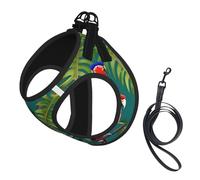 Tropical plants and parrots print Dog Harness and Leash Set, Reflective Adjustable Puppy Vest for Small Medium Large Dogs, Cats