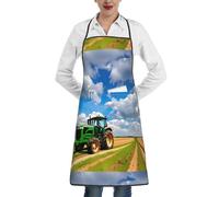 Tropical Plants And Parrots Print Kitchen Aprons Waitress Cooking Baking Gardening For Women Men With Pockets Apron, Tractor Under Blue Sky and White Clouds, One Size