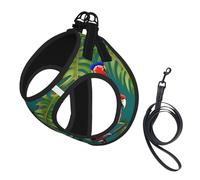 Tropical Plants And Parrots Print Pet Leash Vest,Breathable Mesh Pet Harness, Reflective For Small Medium Dogs Safe Easy Walking