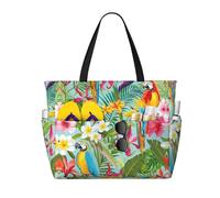 Tropical Plants And Parrotsprint Large Capacity Beach Travel Bag,With Zipper And Pockets For Travel Vacation Gym