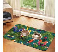 Tropical Plants And Parrotsprint Pet Absorbent Leather Tablecloth,Wipe Clean Quick Dry,Food Mat For Small Animals