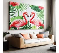 Tropical plants animals flamingo flowers Canvas Wall Art, Waterproof Frameless Canvas Wall Art Prints, 100 x 75 cm High-end Pictures for Bedroom Living Room Dormitory Kids Room Wall Decor Painting